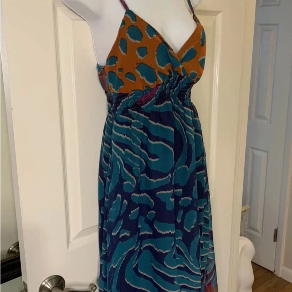 She's Cool Vibrant Blue and Orange Midi Dress - Picture 3 of 6